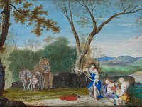 GG 854   GG 854, Johann Wilhelm Baur (1607-1642), Armida entführt Rinaldo, Gouache auf Pergament, 13,4 x 21,7 cm : Aufnahmedatum: 2008, Landschaft, Personen